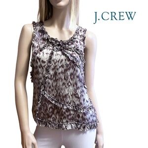 J. Crew 100% Silk Ruffled Blouse Top Shirt Tank Asymmetrical Neutral Colours